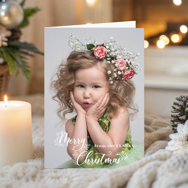 Festive Custom Merry Christmas Script Photo Holiday Card (Creator Uploaded)