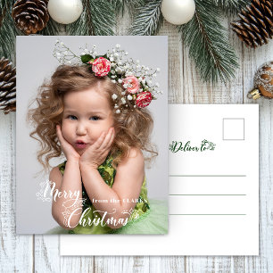 Festive Custom Merry Christmas Script Photo Holiday Postcard