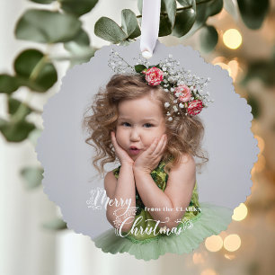 Festive Custom Merry Christmas Script Photo Ornament Card