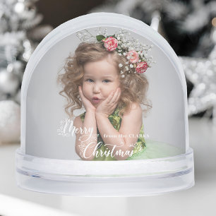 Festive Custom Merry Christmas Script Photo Snowglobe