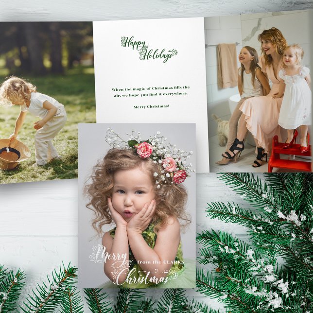 Festive Custom Merry Christmas Script Photo Tri-Fold Card (Creator Uploaded)
