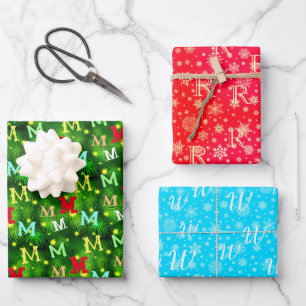 Festive custom monogram for your gift receivers wrapping paper sheet