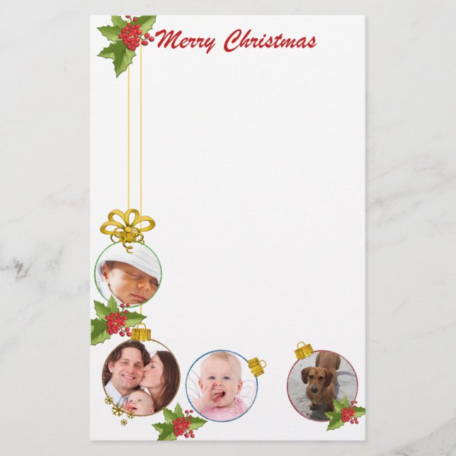 Festive Custom Photos Christmas Stationery (Front)
