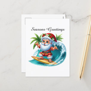 Festive customizable beach Santa Seasons Greetings Holiday Postcard