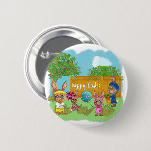 Festive Cute Cartoon Bunnies Happy Easter 2 Inch Round Button
