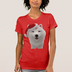Festive Cute Cartoon Style Samoyed Dog With Santa T-Shirt