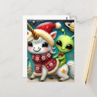 Festive Cute Christmas Alien and Unicorn