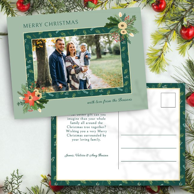 Festive Cute Christmas Floral 1 Photo  Holiday Postcard (Creator Uploaded)