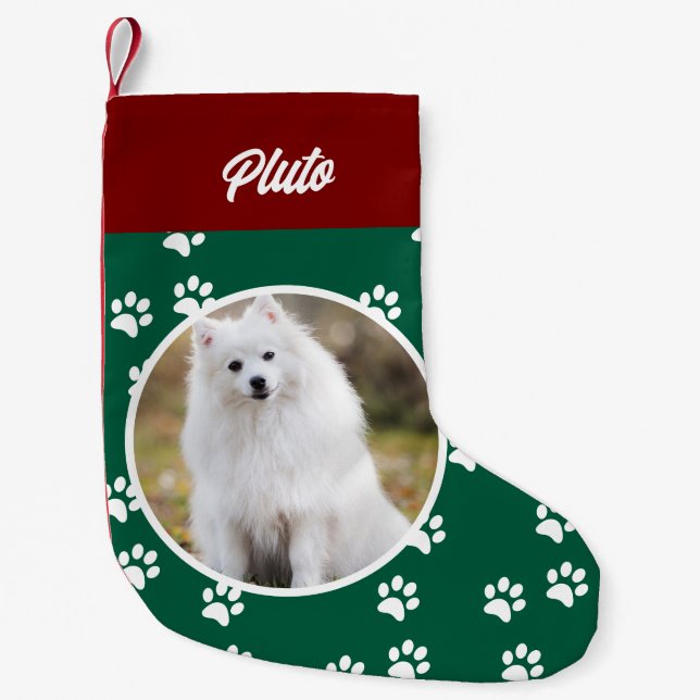 Festive Cute Dog Pet Photo Small Christmas Stocking (Front)