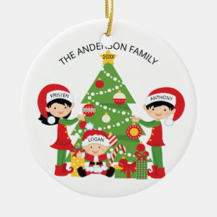 Festive Cute Family of 3 Personalized Christmas Ceramic Ornament