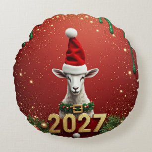 Festive Cute Goat Holiday Design Round Pillow