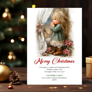 Festive Cute Little Girl Holiday Scene Greeting Card
