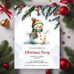 Festive Cute Snowman Christmas Party Invitation<br><div class="desc">Watercolor Christmas party invitation.
This delightful design features an adorable snowman,  wearing a hat and a cozy scarf,  surrounded by festive decorations. The cheerful expression and vibrant colours set the perfect tone for a joyful holiday gathering.</div>