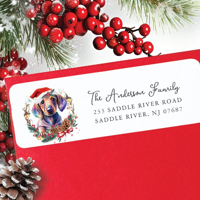 Festive Dachshund Dog in Santa Hat  Return Address (Creator Uploaded)