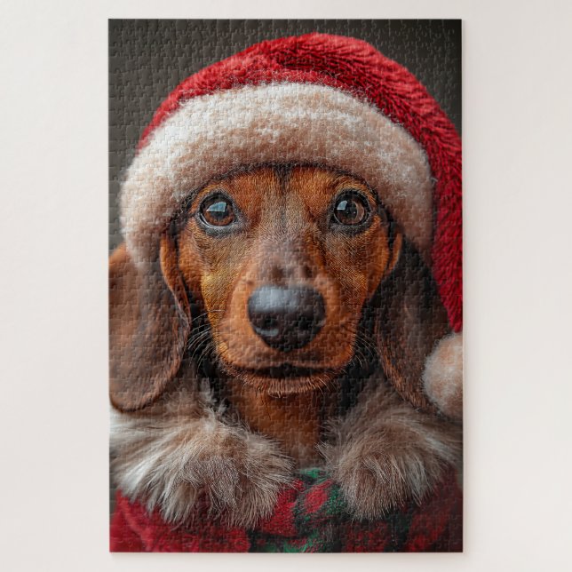 Festive Dachshund in Santa Attire Jigsaw Puzzle (Vertical)