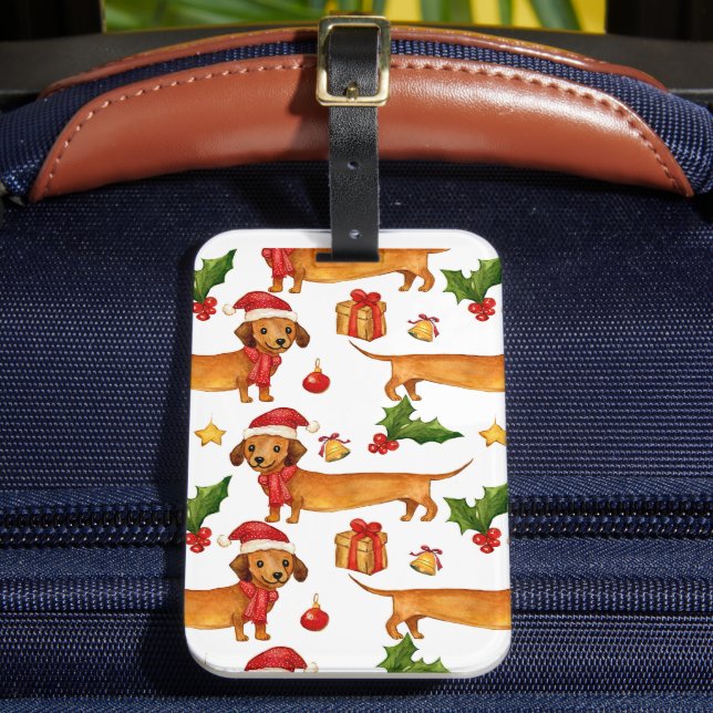 Festive dachshunds Christmas pattern Luggage Tag (Front Insitu 2)