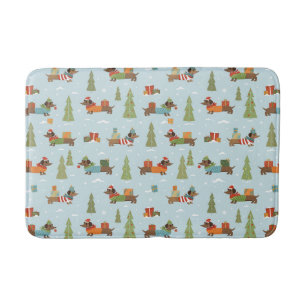 Festive Dachshunds in the Snow Pattern Bath Mat