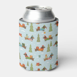 Festive Dachshunds in the Snow Pattern Can Cooler