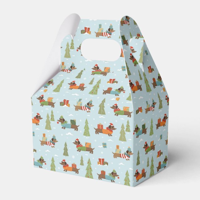 Festive Dachshunds in the Snow Pattern Favor Box (Front Side)