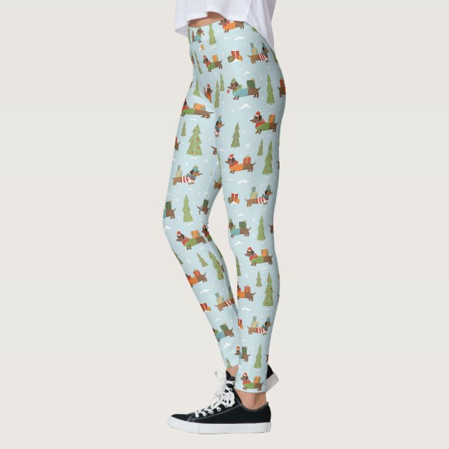 Festive Dachshunds in the Snow Pattern Leggings (Left)