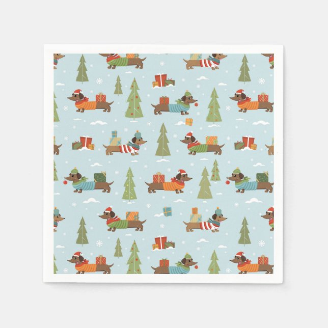 Festive Dachshunds in the Snow Pattern Napkin (Front)
