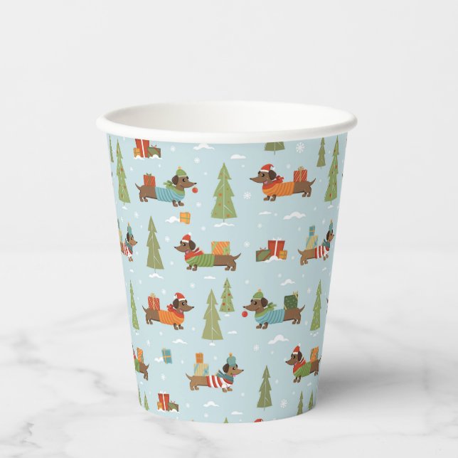 Festive Dachshunds in the Snow Pattern Paper Cups (Front)