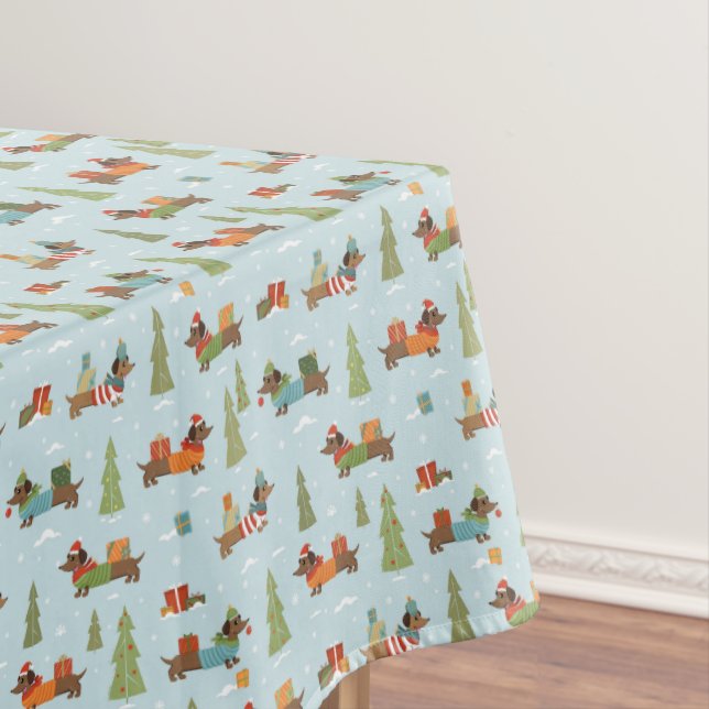 Festive Dachshunds in the Snow Pattern Tablecloth (In Situ)