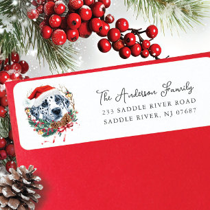 Festive Dalmatian Dog in Santa Hat  Return Address