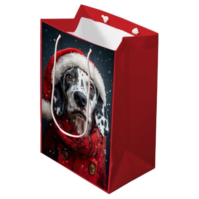 Festive Dalmatian in Santa Attire Medium Gift Bag (Front Angled)
