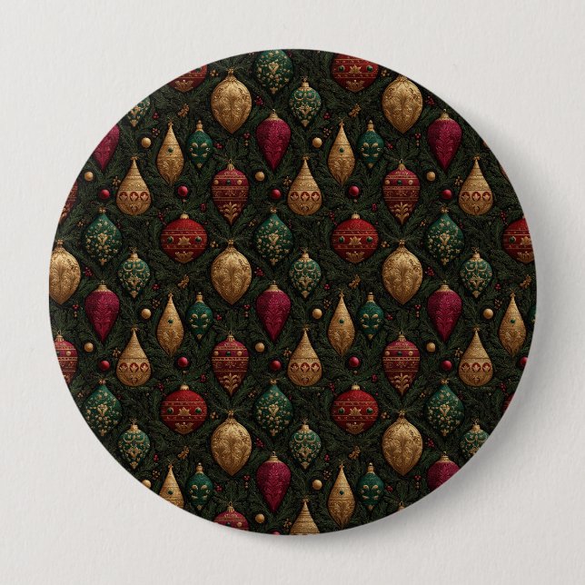 Festive Damask  4 Inch Round Button (Front)