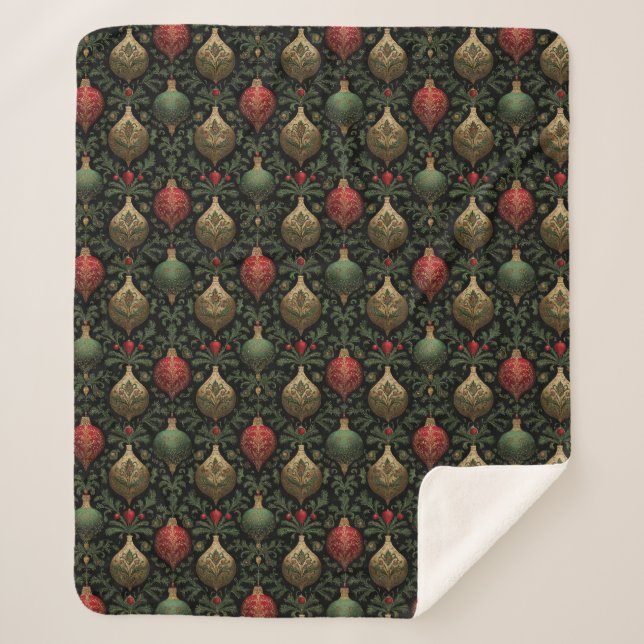 Festive Damask  Sherpa Blanket (Front)