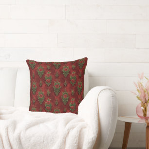 Festive Damask Throw Pillow