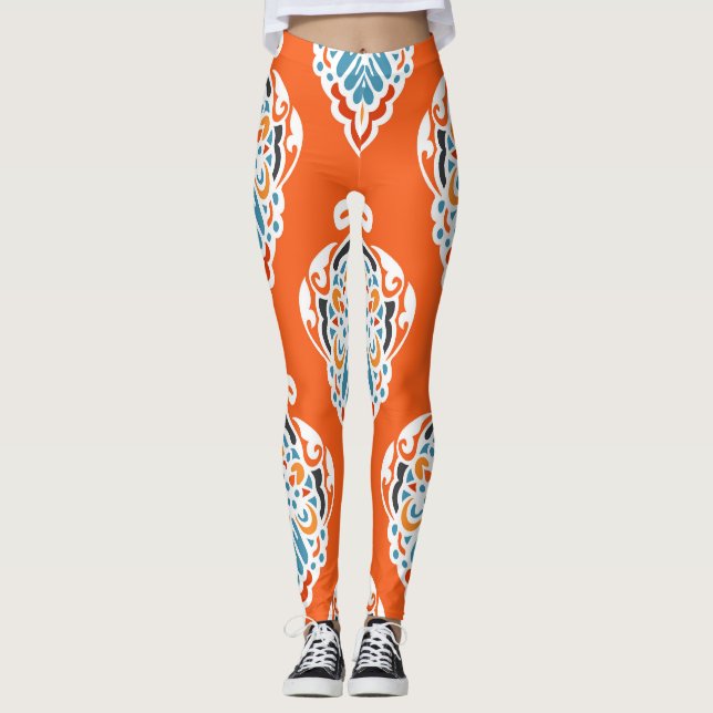 Festive damask vintage pattern, elegant design. leggings (Front)
