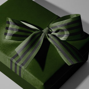 Festive Dark Green Black Striped Grosgrain Ribbon