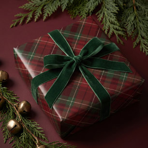 Festive Dark Red Green Christmas Tartan Plaid Wrapping Paper