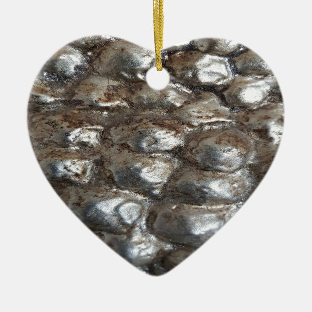 Festive Dark Silver Metallic Abstract Art Ceramic Ornament (Front)