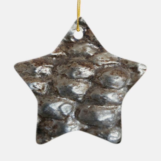 Festive Dark Silver Metallic Abstract Art Ceramic Ornament (Front)