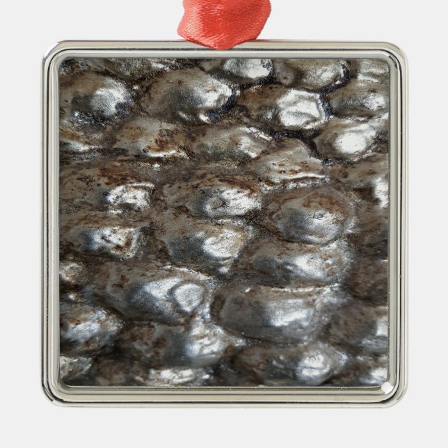 Festive Dark Silver Metallic Abstract Art Metal Ornament (Front)