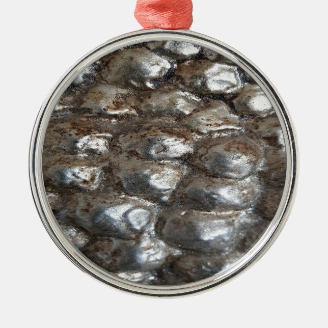 Festive Dark Silver Metallic Abstract Art Metal Ornament (Front)