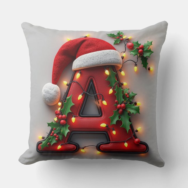 Festive Decorated Christmas Red Letter A Throw Pillow (Front)