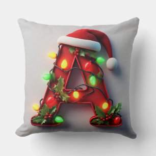 Festive Decorated Christmas Red Letter A Throw Pillow