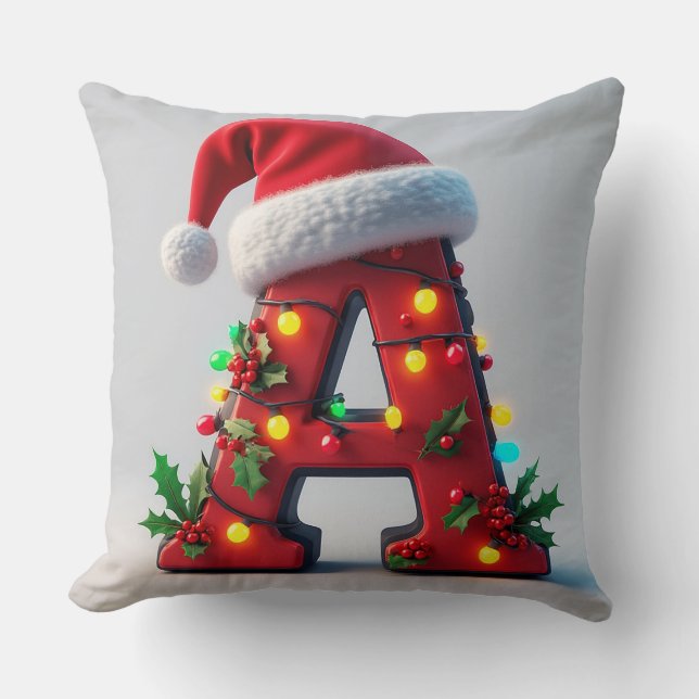Festive Decorated Christmas Red Letter A Throw Pillow (Front)