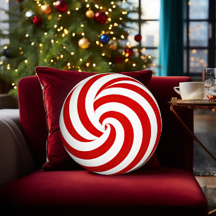 Festive Decorative Peppermint Print  Round Pillow