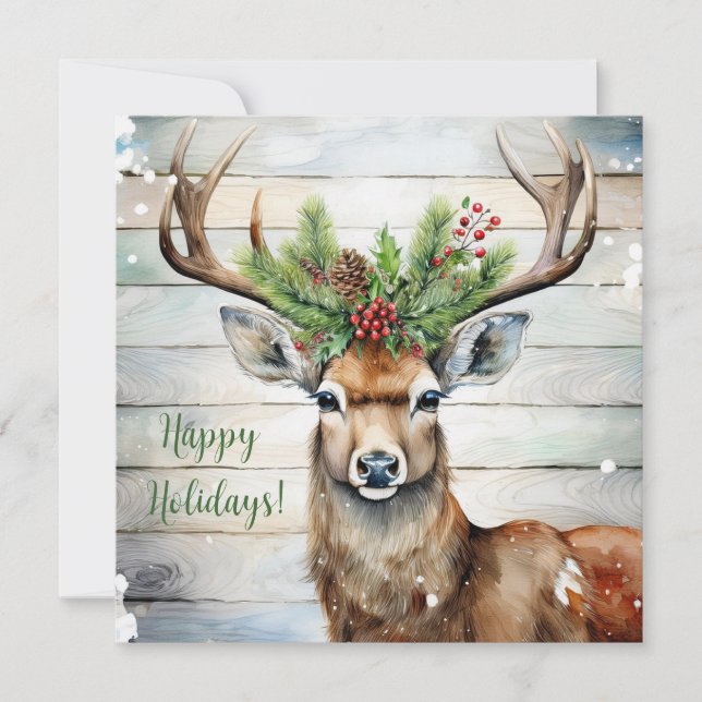 Festive Deer Christmas Holiday Card (Front)
