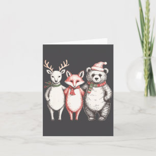 Festive Deer, Fox, Bear Retro Cottagecore Vintage  Card