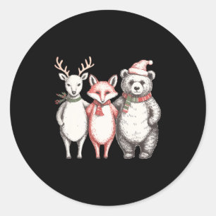 Festive Deer, Fox, Bear Retro Cottagecore Vintage  Classic Round Sticker