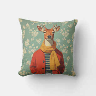 Festive Deer in Winter Style Throw Pillow