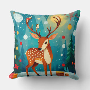 🎄 Festive Deer Winter Glow ❄️ Snowy Forest Holida Throw Pillow