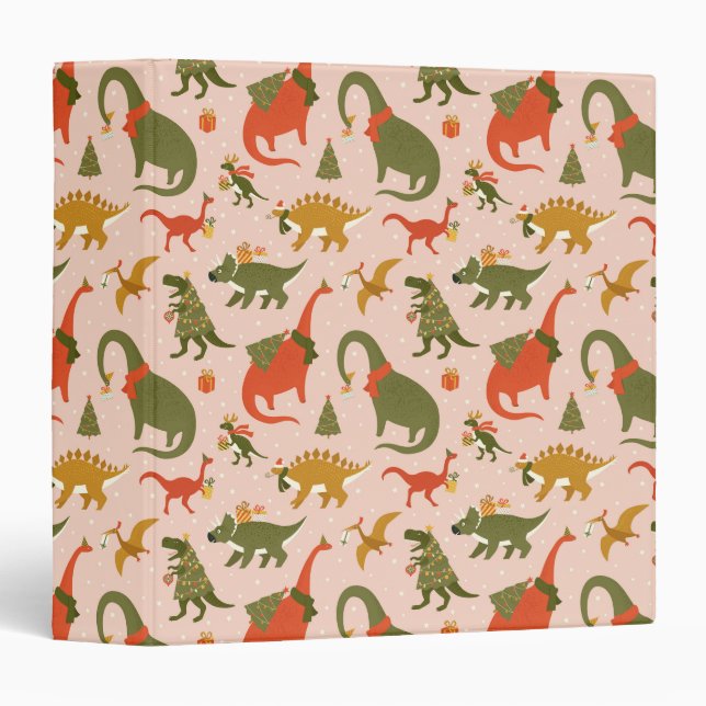 Festive Dinosaur Christmas Tree Holiday Pattern Binder (Front/Spine)