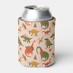 Festive Dinosaur Christmas Tree Holiday Pattern Can Cooler